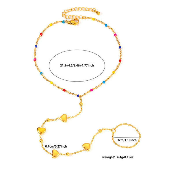 Wholesale Anklet Stainless Steel Light Luxury Heart Shape Electroplating Enamel