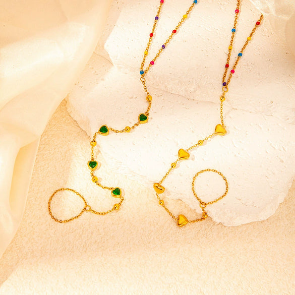 Wholesale Anklet Stainless Steel Light Luxury Heart Shape Electroplating Enamel