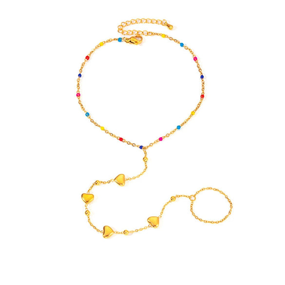 Wholesale Anklet Stainless Steel Light Luxury Heart Shape Electroplating Enamel