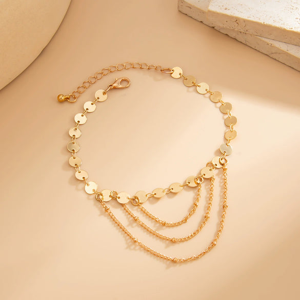 Wholesale Anklets Metal Sequin Geometric Style Tassel Chain For Women