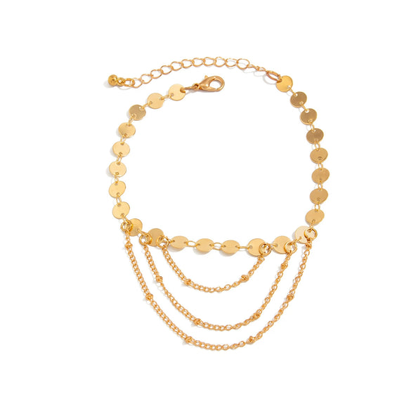 Wholesale Anklets Metal Sequin Geometric Style Tassel Chain For Women