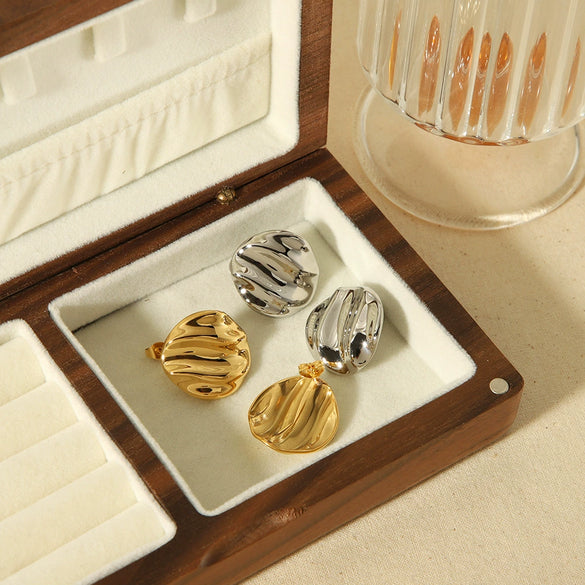 Wholesale Antiallergic Highgrade Earrings Stainless Steel Round Water Ripple Geometric 18K Gold Nonfading Electroplated