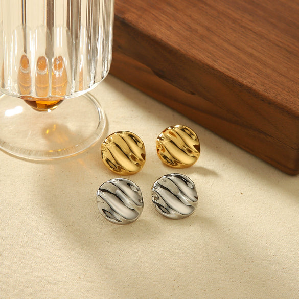 Wholesale Antiallergic Highgrade Earrings Stainless Steel Round Water Ripple Geometric 18K Gold Nonfading Electroplated