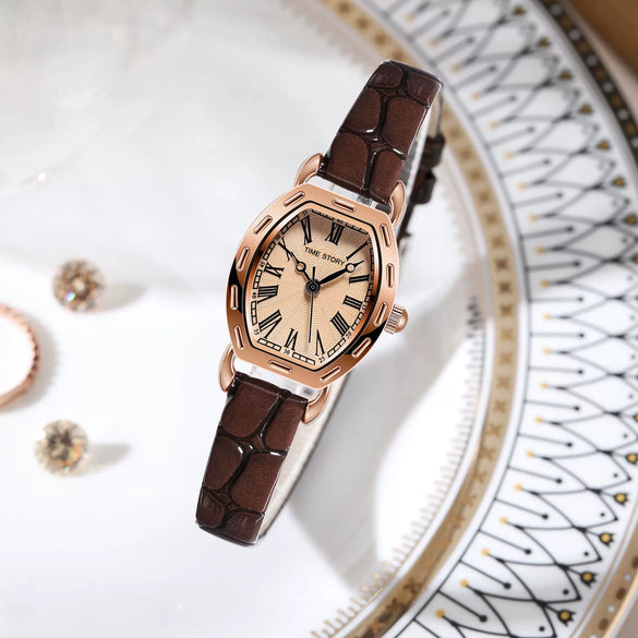 Wholesale Antique Small Square Quartz Watch For Women With Alloy Case Mineral Strengthened Glass Mirror Imitation Leather Strap And Stainless Steel Pin Buckle