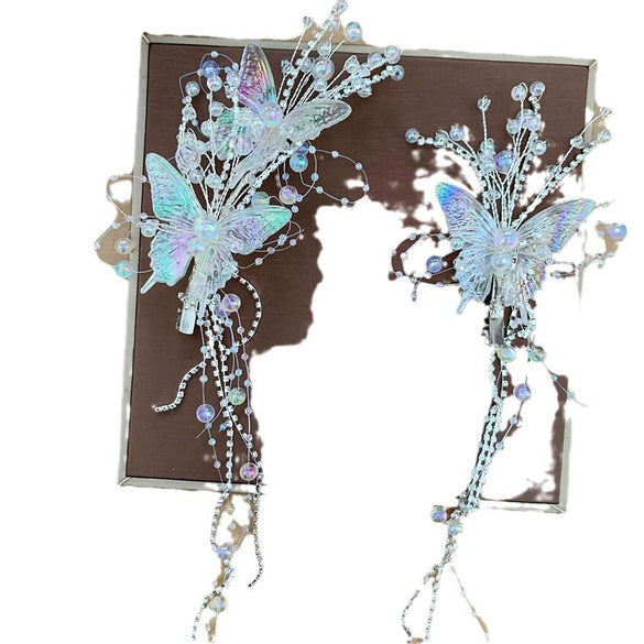 Wholesale Artificial Crystal Diamond Butterfly Tassel Spring Clip Hair Accessories With Fashion Sweet Design And Fairy Temperament