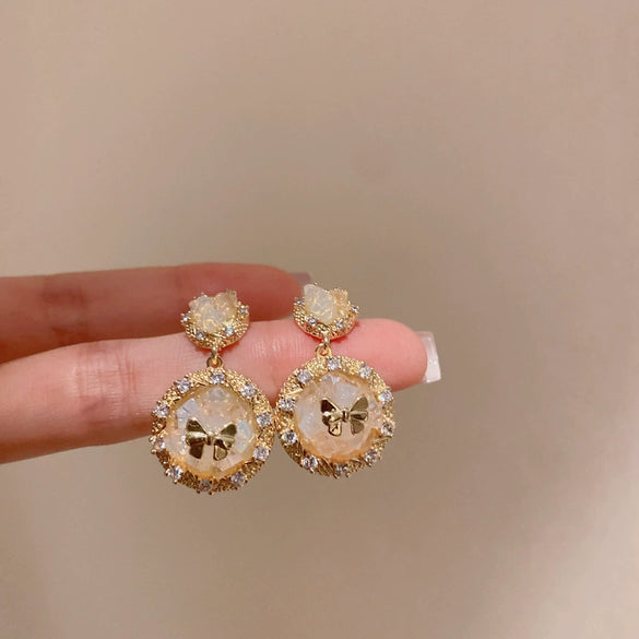Wholesale Artificial Crystal Flower Heart Earrings Baroque Style Electroplated Girly