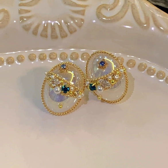 Wholesale Artificial Crystal Flower Heart Earrings Baroque Style Electroplated Girly