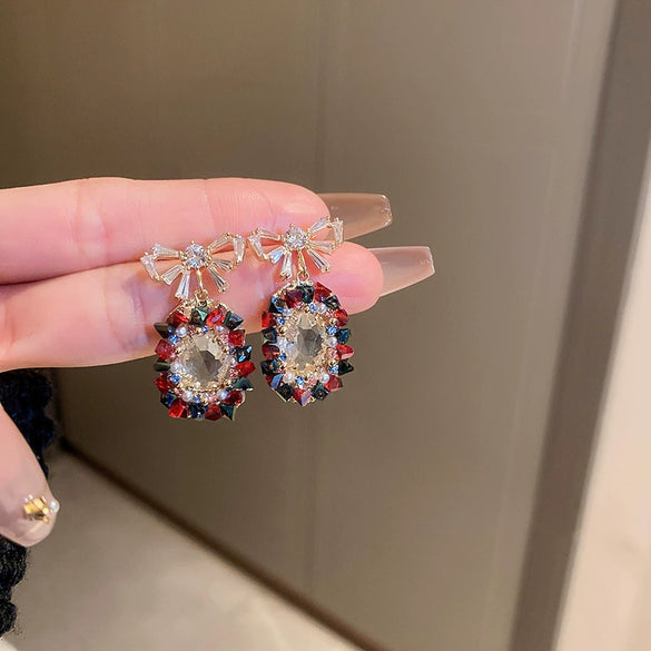 Wholesale Artificial Crystal Flower Heart Earrings Baroque Style Electroplated Girly