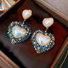 Wholesale Artificial Crystal Flower Heart Earrings Baroque Style Electroplated Girly