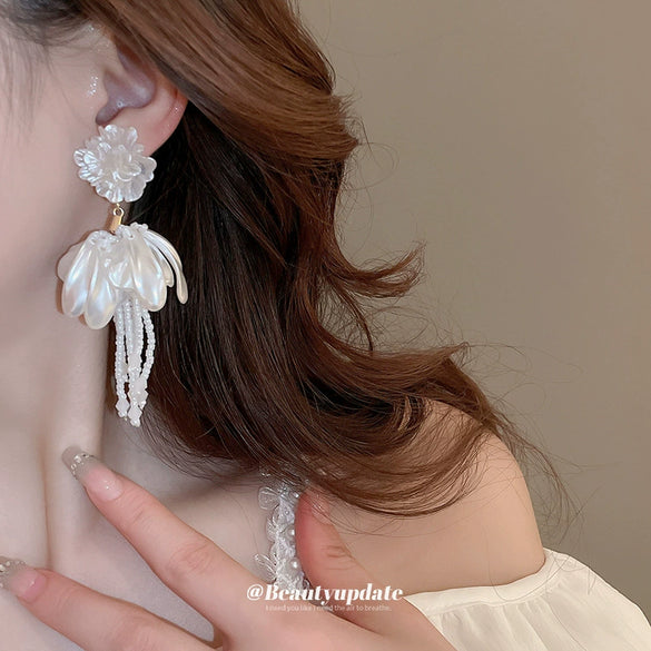 Wholesale Artificial Crystal Flower Tassel Earrings With Set Crystal Sweet Elegant High End Women's Earrings