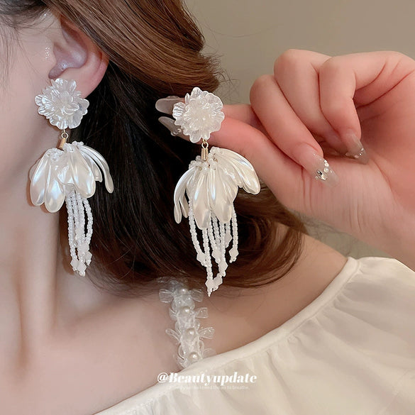 Wholesale Artificial Crystal Flower Tassel Earrings With Set Crystal Sweet Elegant High End Women's Earrings