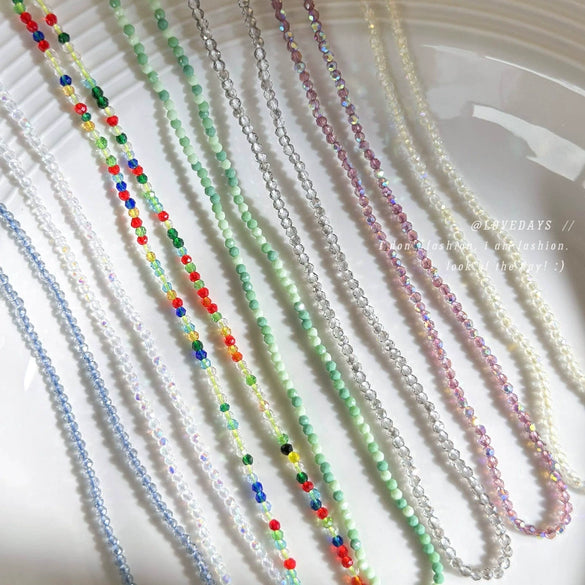 Wholesale Artificial Crystal Geometry Style Polishing Ball Chain Clavicle Necklace
