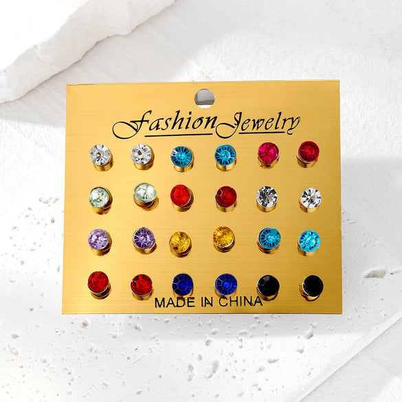 Wholesale Artificial Crystal Heartshaped Inlaid Crystal Zircon Earrings Set For Women