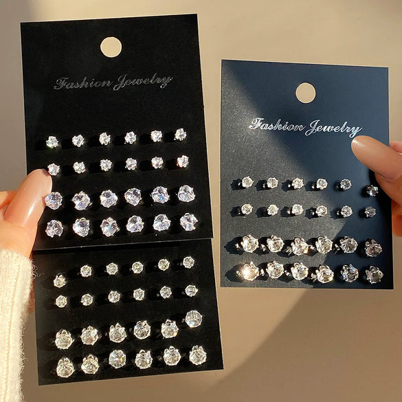 Wholesale Artificial Crystal Heartshaped Inlaid Crystal Zircon Earrings Set For Women