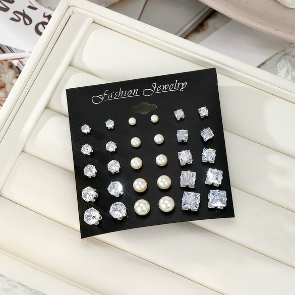 Wholesale Artificial Crystal Heartshaped Inlaid Crystal Zircon Earrings Set For Women