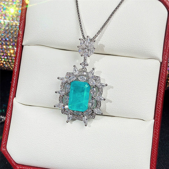 Wholesale Artificial Jewelry Copper Mixed Gem Inlay Geometric Exaggerated Style Pendant Necklace Earrings Set For Women