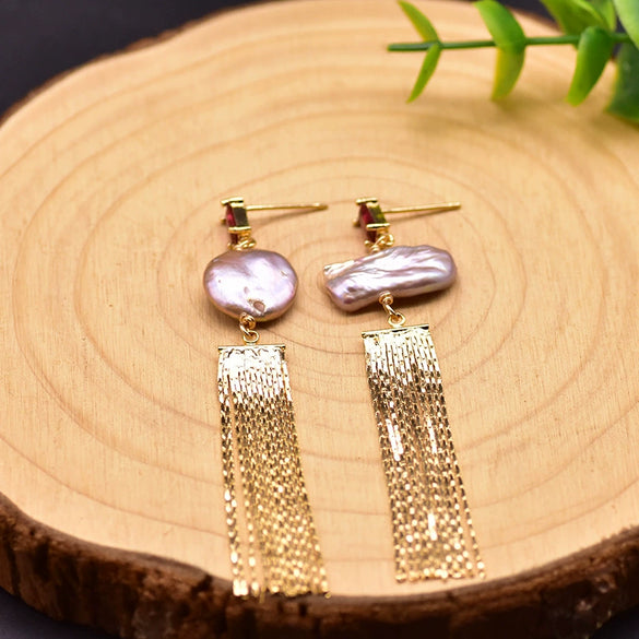 Wholesale Asymmetric Baroque Pearl Tassel Earrings For Women Natural Pearl Electroplated Jewelry