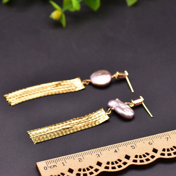 Wholesale Asymmetric Baroque Pearl Tassel Earrings For Women Natural Pearl Electroplated Jewelry