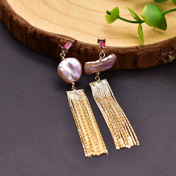 Wholesale Asymmetric Baroque Pearl Tassel Earrings For Women Natural Pearl Electroplated Jewelry