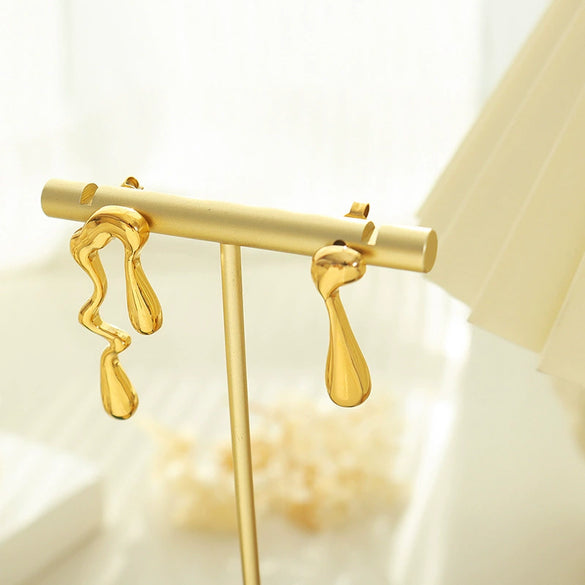Wholesale Asymmetric Earrings 316L Stainless Steel 18K Gold Plated Geometric Style