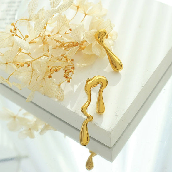 Wholesale Asymmetric Earrings 316L Stainless Steel 18K Gold Plated Geometric Style