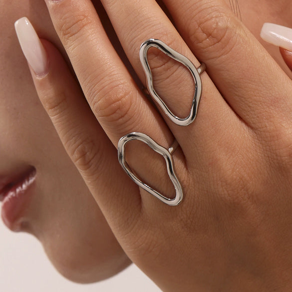 Wholesale Asymmetrical Line Open Index Finger Ring Geometric Stainless Steel With 18K Gold Electroplating For Women