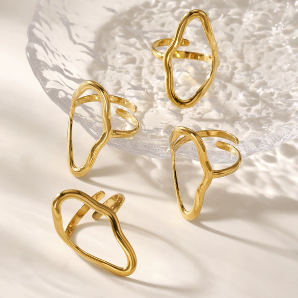 Wholesale Asymmetrical Line Open Index Finger Ring Geometric Stainless Steel With 18K Gold Electroplating For Women