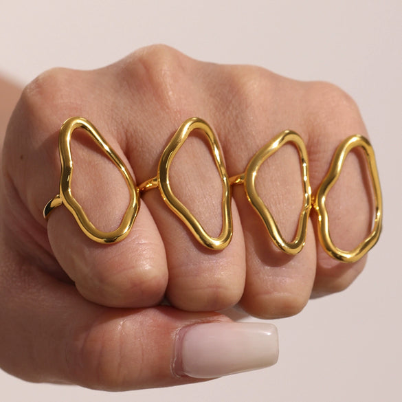 Wholesale Asymmetrical Line Open Index Finger Ring Geometric Stainless Steel With 18K Gold Electroplating For Women