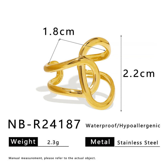 Wholesale Asymmetrical Stainless Steel Ring With Winding Geometric Design And 18K Real Gold Electroplating