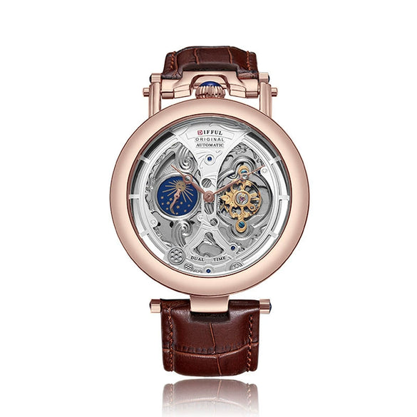 Wholesale Automatic Mechanical Men's Watch With Hollowout Transparent Tourbillon Waterproof Alloy Case Genuine Leather Strap Stainless Steel Buckle Mineral Reinforced Glass Mirror