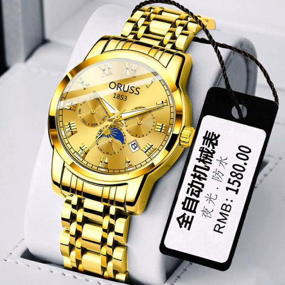 Wholesale Automatic Men's Watch Alloy Case And Strap Mineral Strengthened Glass Mirror Round Dial Leisure Style Waterproof Luminous