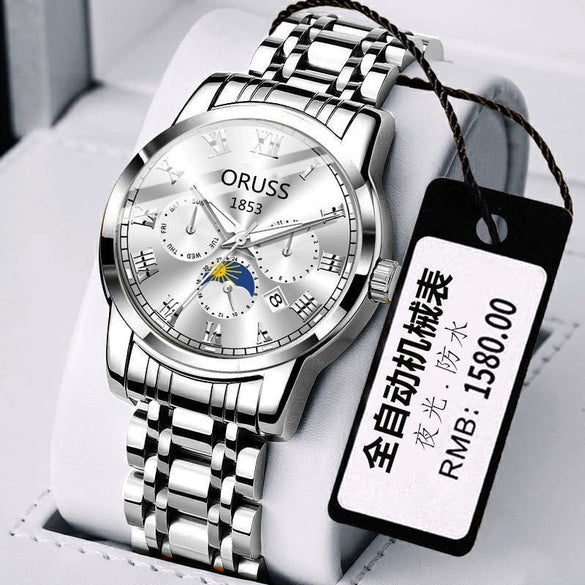 Wholesale Automatic Men's Watch Alloy Case And Strap Mineral Strengthened Glass Mirror Round Dial Leisure Style Waterproof Luminous