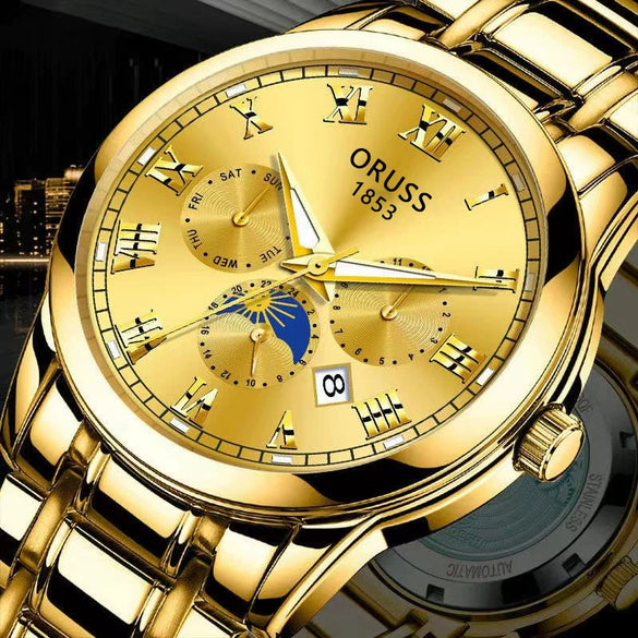 Wholesale Automatic Men's Watch Alloy Case And Strap Mineral Strengthened Glass Mirror Round Dial Leisure Style Waterproof Luminous