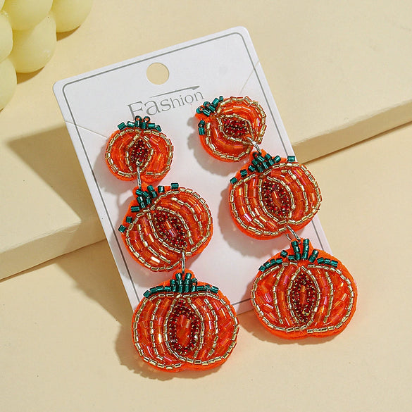 Wholesale Autumn Pumpkin Beaded Earrings With Colorful Diamond Sequin Flowers And Fruit Shaped Rice Beads For Women Little Fresh Style