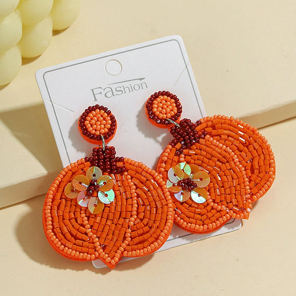Wholesale Autumn Pumpkin Beaded Earrings With Colorful Diamond Sequin Flowers And Fruit Shaped Rice Beads For Women Little Fresh Style