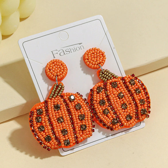 Wholesale Autumn Pumpkin Beaded Earrings With Colorful Diamond Sequin Flowers And Fruit Shaped Rice Beads For Women Little Fresh Style