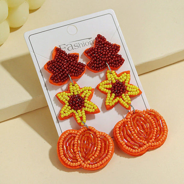 Wholesale Autumn Pumpkin Beaded Earrings With Colorful Diamond Sequin Flowers And Fruit Shaped Rice Beads For Women Little Fresh Style