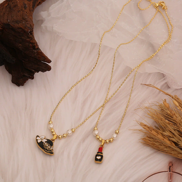 Wholesale Baby Lipstick Pendant Necklace Ice Cute Light Luxury Stainless Steel Fashion Jewelry