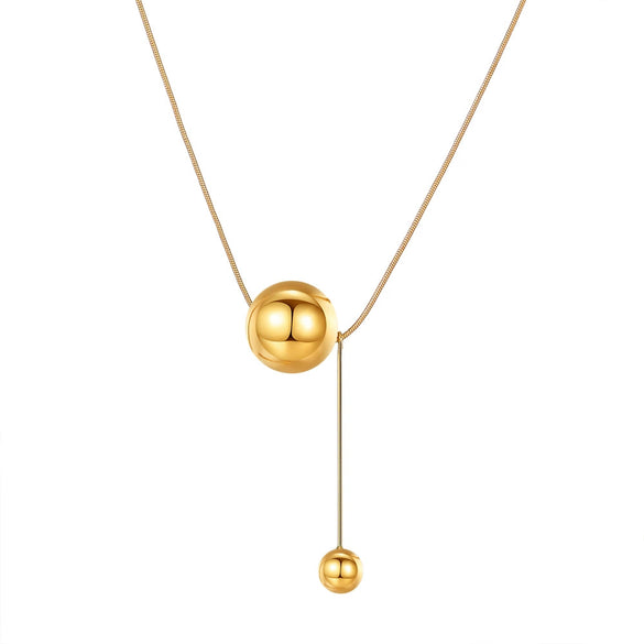 Wholesale Ball Clavicle Chain With Gold Bead Pendant Alloy Material Geometric Pattern Electroplating Treatment For Women Cold Style Niche Design
