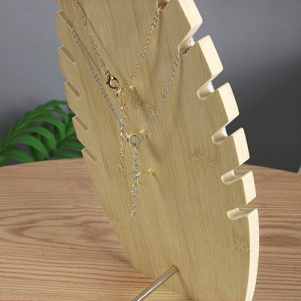 Wholesale Bamboo Wood Jewelry Display Rack With Flame Pendant Hanger And Bracelet Shelf