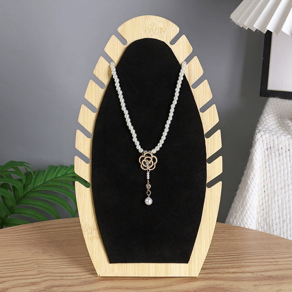 Wholesale Bamboo Wood Jewelry Display Rack With Flame Pendant Hanger And Bracelet Shelf