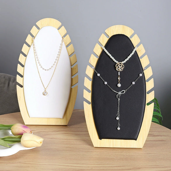 Wholesale Bamboo Wood Jewelry Display Rack With Flame Pendant Hanger And Bracelet Shelf