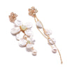Wholesale Baroque Asymmetrical Earrings With Natural Pearl Flower Tassel Retro Temperament Metal Material And Electroplating Design