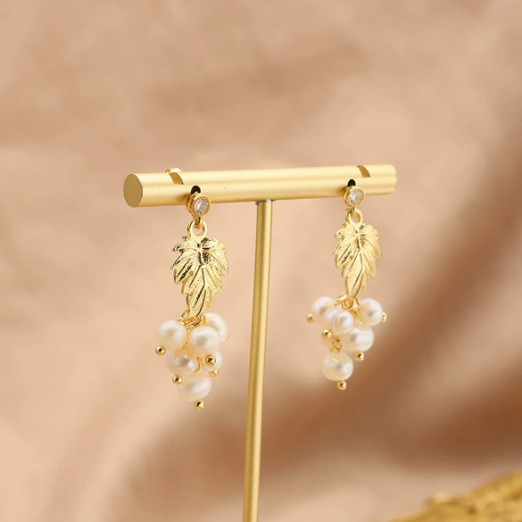 Wholesale Baroque Asymmetrical Earrings With Natural Pearl Flower Tassel Retro Temperament Metal Material And Electroplating Design
