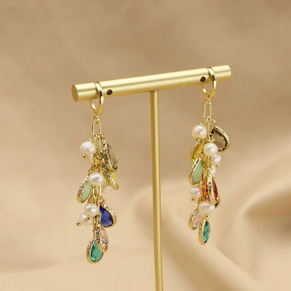 Wholesale Baroque Asymmetrical Earrings With Natural Pearl Flower Tassel Retro Temperament Metal Material And Electroplating Design