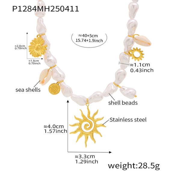 Wholesale Baroque Beads Starfish Multiaccessories Collarbone Necklace In Stainless Steel Shell Beads With Electroplating Geometric Pattern For Women Light Luxury Minimalist Style