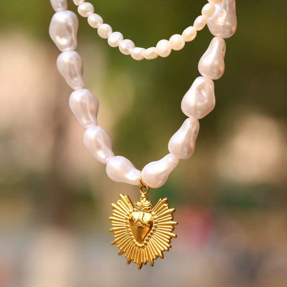 Wholesale Baroque Beads Starfish Multiaccessories Collarbone Necklace In Stainless Steel Shell Beads With Electroplating Geometric Pattern For Women Light Luxury Minimalist Style