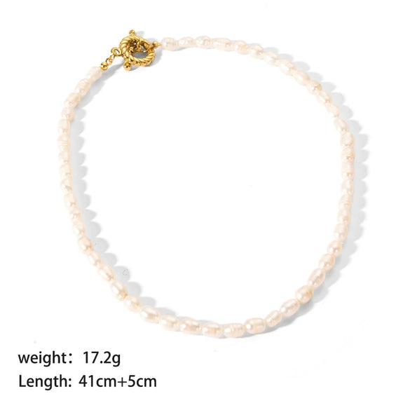 Wholesale Baroque Freshwater Pearl Necklace With Joker Design Titanium Steel And Stainless Steel Geometric Pattern Electroplating Treatment Women's