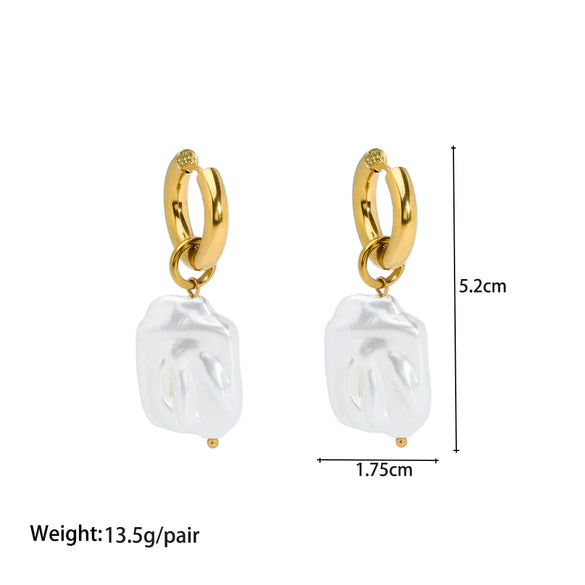 Wholesale Baroque Imitation Freshwater Pearl Earrings High Sense Geometric 18K Gold Plated Stainless Steel Pvdp Furnace Real Gold Process For Women