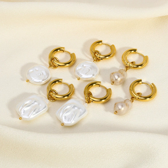 Wholesale Baroque Imitation Freshwater Pearl Earrings High Sense Geometric 18K Gold Plated Stainless Steel Pvdp Furnace Real Gold Process For Women